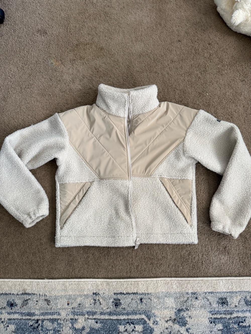 Columbia Cream Sherpa Teddy Jacket with Tan Panels